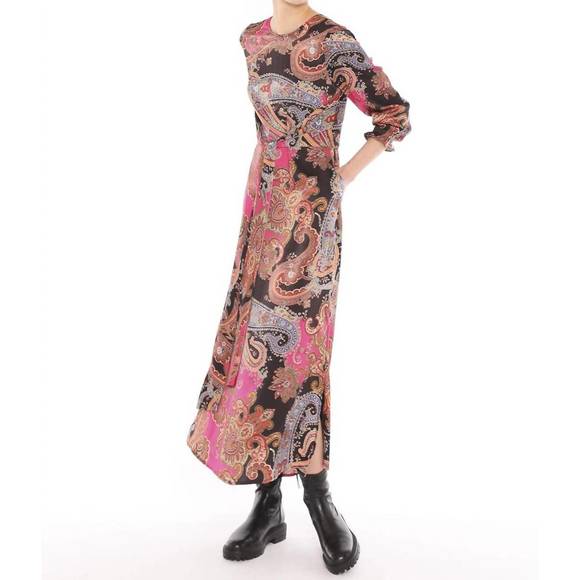 Vilagallo AMELIA Black Multi Patterned Wrap Dress 31922